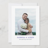 青いアイボリー王室のフローラ写真の影結婚 セーブザデート (裏面)