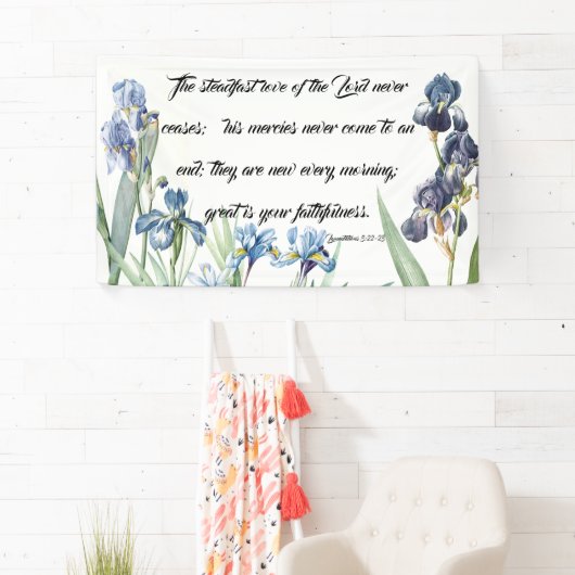 青いアイリスによっては神愛クリスチャンの旗が開花します 横断幕 (インサイチュ)