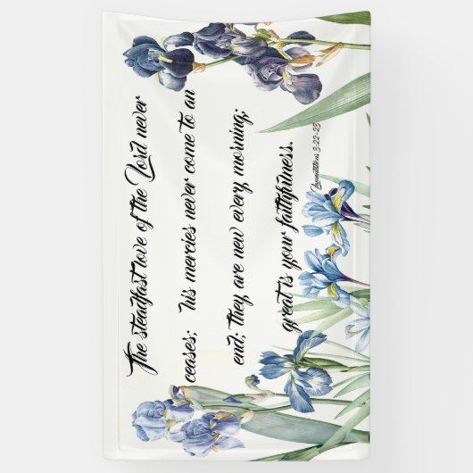 青いアイリスによっては神愛クリスチャンの旗が開花します 横断幕 (縦)