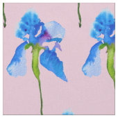 青いアイリスモダンな花の水彩画の芸術 ファブリック (クローズアップ)