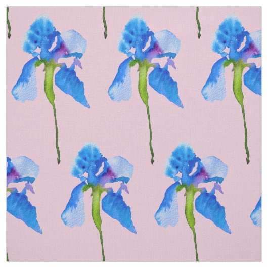 青いアイリスモダンな花の水彩画の芸術 ファブリック (見本)