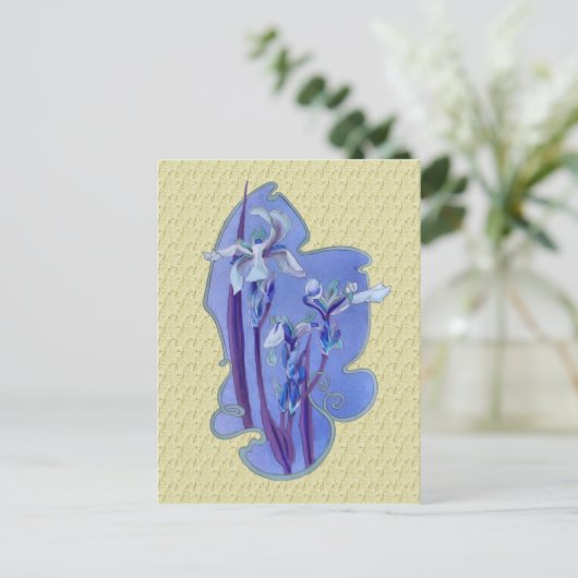 青いアイリス花の芸術のデザインの郵便はがき ポストカード (スタンド正面)