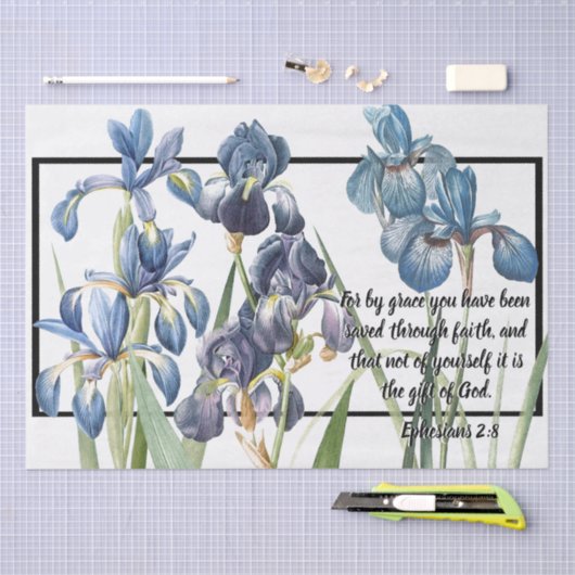 青いアイリス花はティッシュペーパー神の恩寵を救いました 薄葉紙 (クラフト)