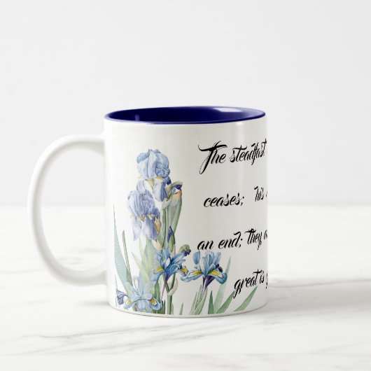 青いアイリス花園の神の慈悲のマグ ツートーンマグカップ (左)