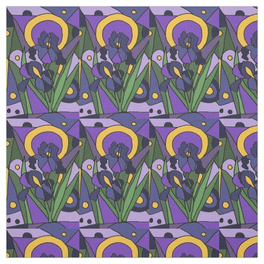 青いアイリス花柄の抽象芸術の生地 ファブリック (見本)