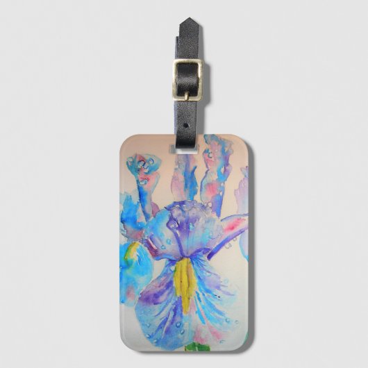 青いアイリス 花 水彩エプロン ラゲッジタグ (正面縦)