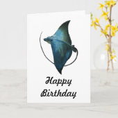 青いアカエイのイラストレーション カード (黄色い花)