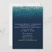 青いアクアネイビーのグリッターが輝くモダンなエンゲージメントリング 招待状 (正面)
