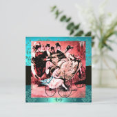 青いアクアマリン ダマスク ビーチ ウェディング モノグラム 招待状 (スタンド正面)