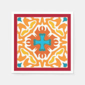 青いアクセントスペインのを持つ燃えるようなオレンジ色のタイル スタンダードカクテルナプキン (正面)