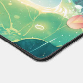 青いアクソロトルが輝く雨夜の蓮池 デスクマット (コーナー)