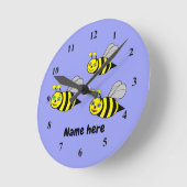 青いアクリルの壁時計に3匹の蜂 ラウンド壁時計 (傾斜)