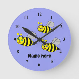 青いアクリルの壁時計に3匹の蜂 ラウンド壁時計