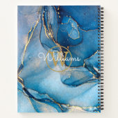 青いアゲイト金ゴールドモノグラムスクリプト ノートブック (裏面)