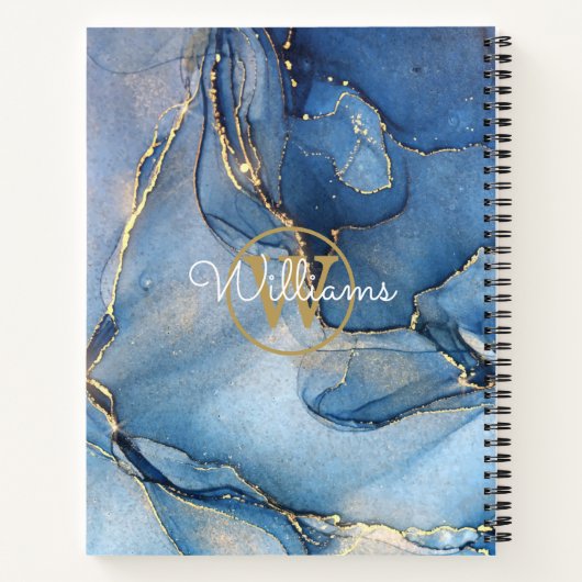 青いアゲイト金ゴールドモノグラムスクリプト ノートブック (裏面)