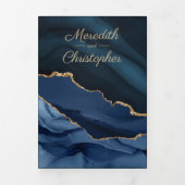 青いアゲート金ゴールドグリッター3結婚 in 1写真 三つ折り招待状 (カバー)