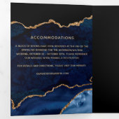 青いアゲート金ゴールドグリッター3結婚 in 1写真 三つ折り招待状 (内部最初)