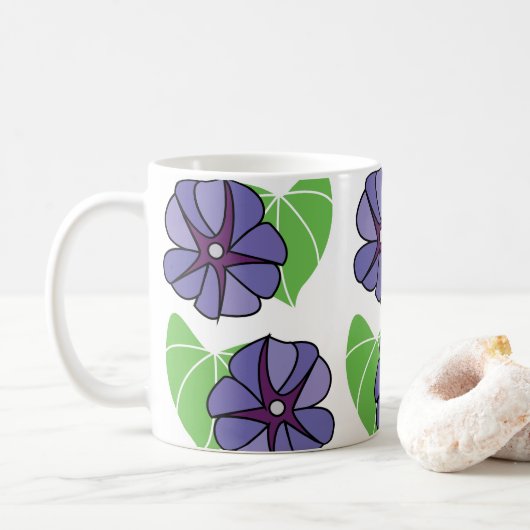 青いアサガオの花 フローラル コーヒーマグカップ (ドーナツ)