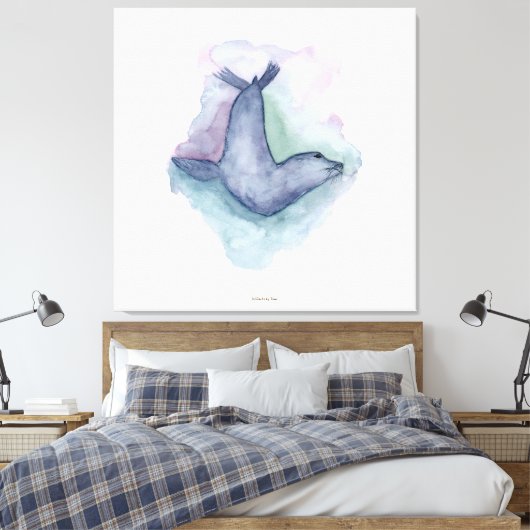 青いアザラシの水彩画 キャンバスプリント (インサイチュ (寝室))