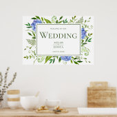 青いアジサイが我々のサイン結婚にようこそ ポスター (キッチン)