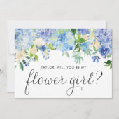 青いアジサイとアイボリーのローズのフラワーガールプロポーズ 招待状 (正面)