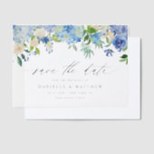 青いアジサイとアイボリーバラ日付の保存 ベラム紙招待状 (オフセット)