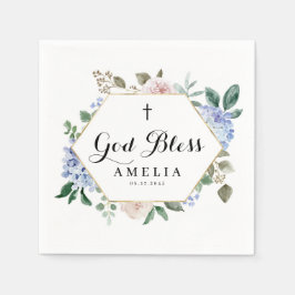 青いアジサイとバラ神の祝福フローラフレーム スタンダードカクテルナプキン