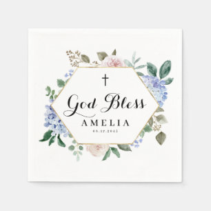 青いアジサイとバラ神の祝福フローラフレーム スタンダードカクテルナプキン