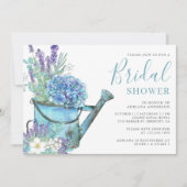 青いアジサイとラベンダーの花のブライダルシャワー 招待状 (正面)