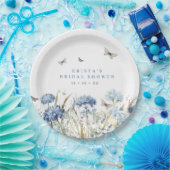 青いアジサイと蝶のブライダルシャワー ペーパープレート (パーティー)