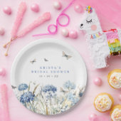 青いアジサイと蝶のブライダルシャワー ペーパープレート (パーティー)