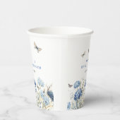 青いアジサイと蝶のブライダルシャワー 紙コップ (右)