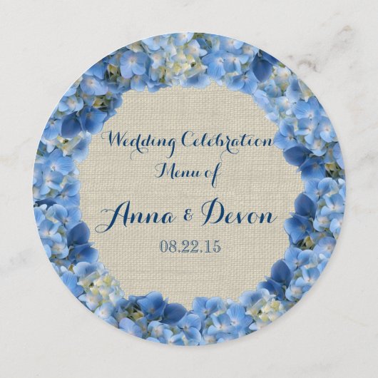 青いアジサイと麻の丸いメニュー メニュー (裏面)