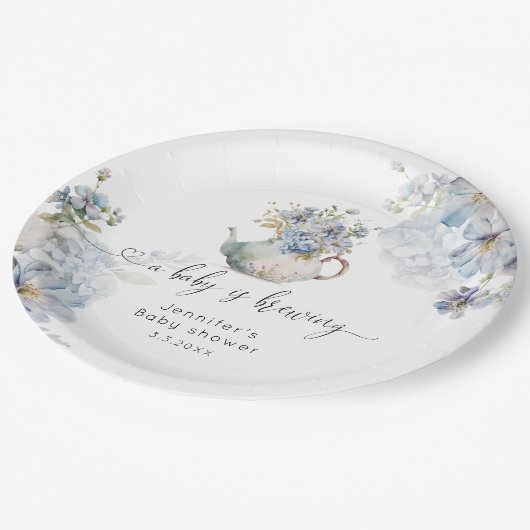 青いアジサイのお茶会 ベビーシャワー ペーパープレート (アングル)