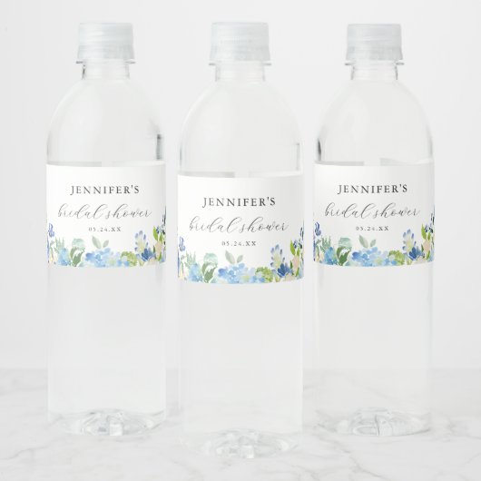 青いアジサイのウェディングシャワーのお土産 ペットボトルラベル (ボトル)