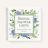 青いアジサイのウェディングシャワーのギフト ノートブック (正面)