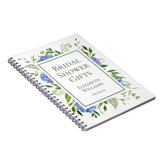 青いアジサイのウェディングシャワーギフト ノートブック (右側)