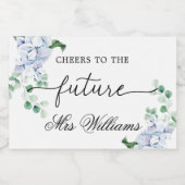 青いアジサイのウェディングシャワースパークリングワインフェイバー , スパークリングワインラベル (シングルラベル)