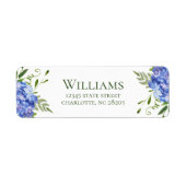 青いアジサイのエンゲージメントパーティー返信住所 ラベル (正面)