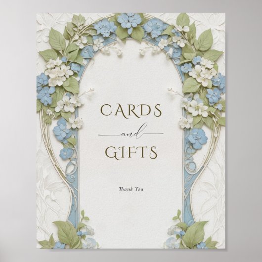 青いアジサイのカードとギフトサイン ポスター (正面)