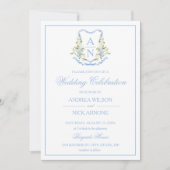 青いアジサイのクレストモノグラム結婚式招待状 招待状 (正面)