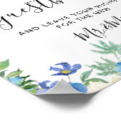 青いアジサイのグリーンリースサイン 私たちのゲストブック ポスター (角)