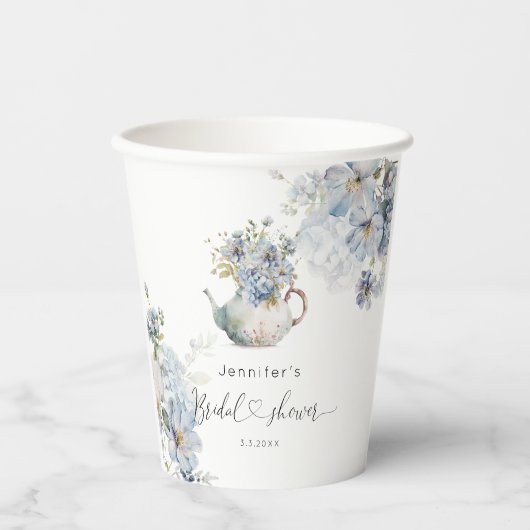 青いアジサイのティーパーティー ブライダルシャワー 紙コップ (正面)