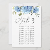 青いアジサイのテーブルナンバー席札カード 招待状 (正面)