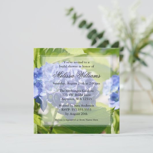 青いアジサイのブライダルシャワー招待状 招待状 (スタンド正面)