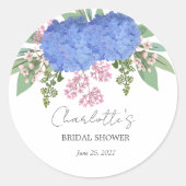 青いアジサイのモダンな花のブライダルシャワー ラウンドシール (正面)
