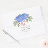 青いアジサイのモダンな花のブライダルシャワー ラウンドシール (封筒)