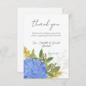 青いアジサイのモダンアート フラワーデザイン サンキューカード (正面/裏面)