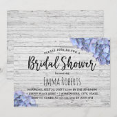 青いアジサイのラスティックウェディング ブライダルシャワー 招待状 (正面/裏面)