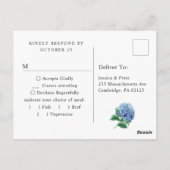 青いアジサイのランタンウッドへの出欠返信 ご飯の選択肢 ポストカード (裏面)